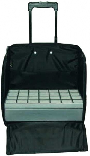 Jewellery travel case with black waterproof padding and wheel