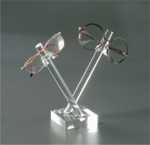 Clear plexiglass eyewear display with 2 holders