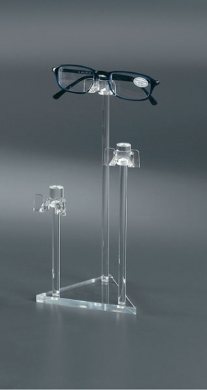 Clear plexiglass eyewear display with 3 holders
