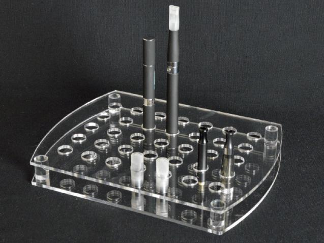 Clear plexiglass electronic cigarette and atomizer display stand with 35 holes