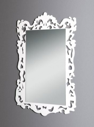 Wall mounted mirror with white plexiglass frame